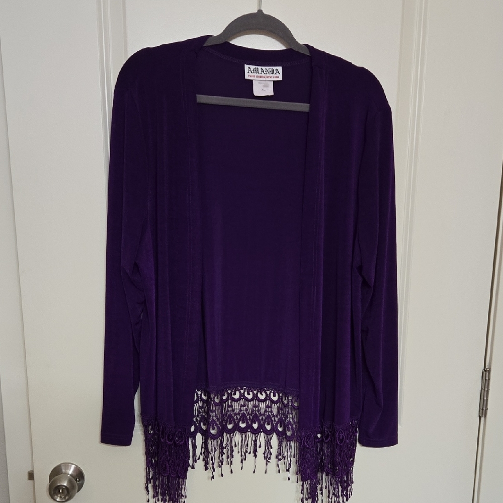 Elegant Purple Cardigan with Lace Trim